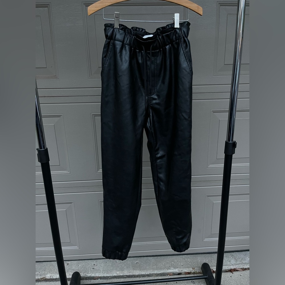 Abercrombie Black Leather Drawstring Joggers - image 2